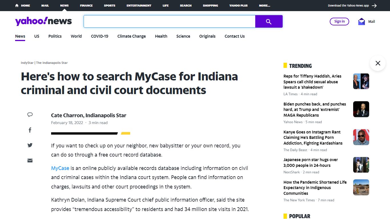 Here's how to search MyCase for Indiana criminal and civil court documents